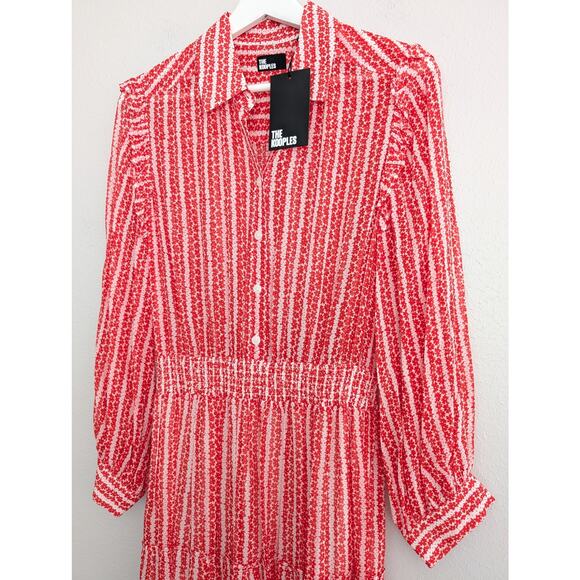 NWT The Kooples Floral Print Collard Striped Maxi Dress Red White Sz 1 US Small - Picture 5 of 11